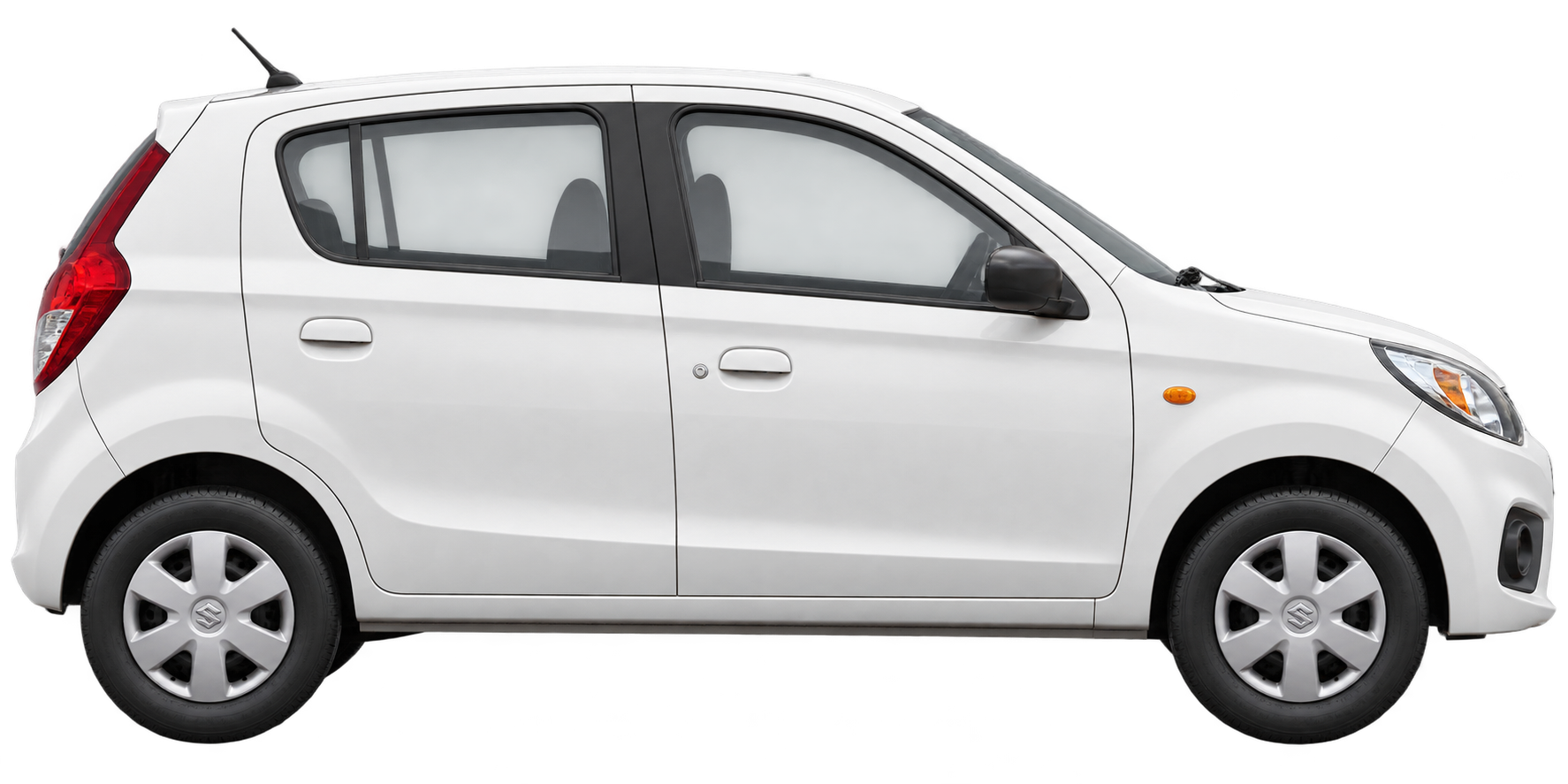 Side view of a red Alto in Pahadi Fuel Run